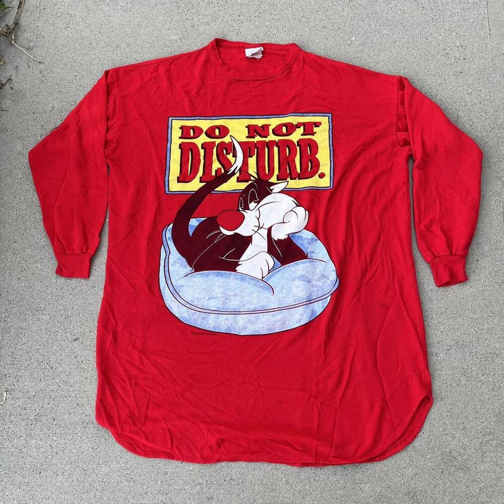 Vintage 90s Sylvester the cat looney tunes do not disturb red pajama shirt